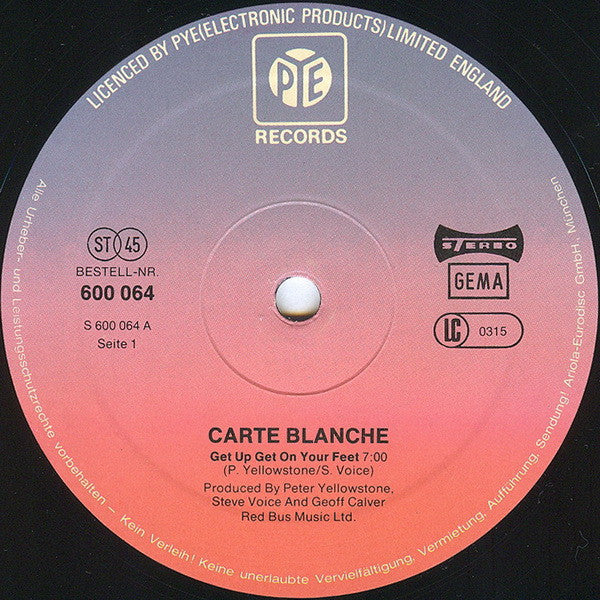 Carte Blanche (8) : Get Up Get On Your Feet (12", Single)