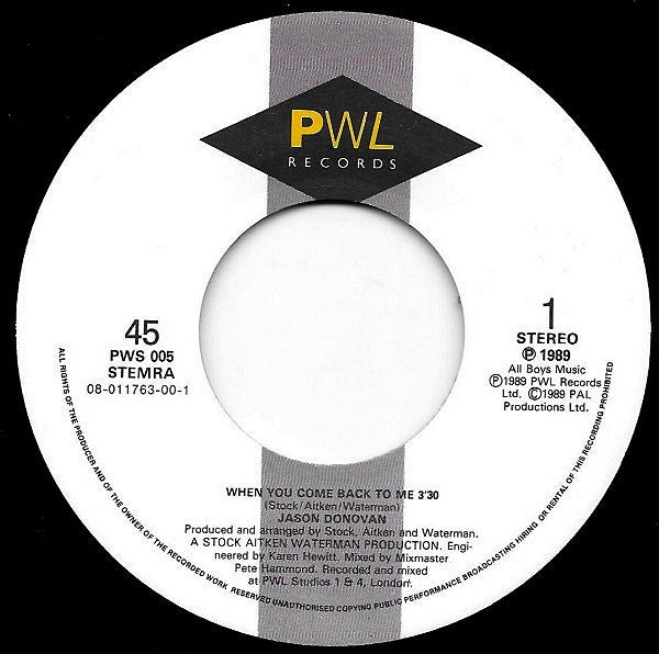 Jason Donovan : When You Come Back To Me (7", Single)