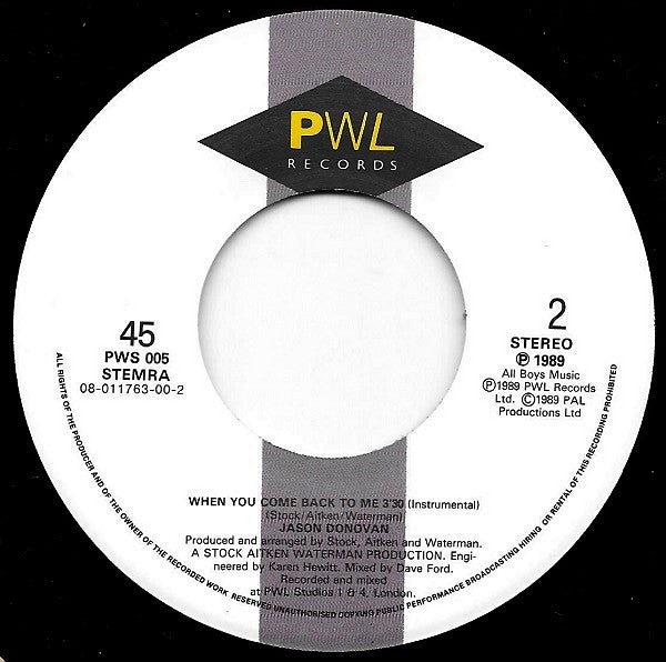 Jason Donovan : When You Come Back To Me (7", Single)