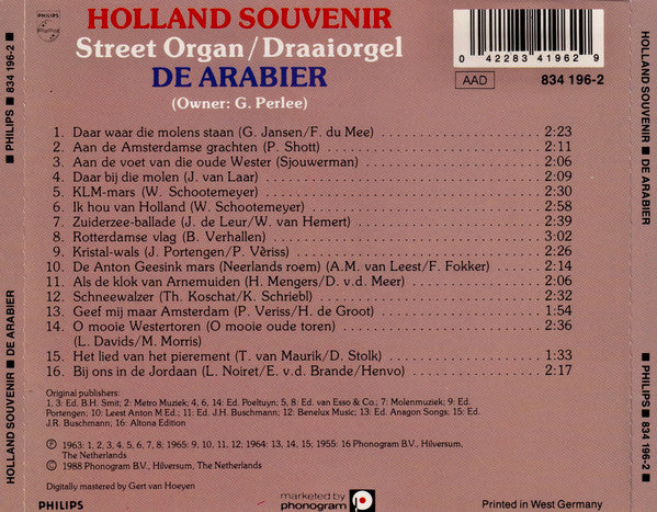 Draaiorgel De Arabier : Holland Souvenir (CD, Album)