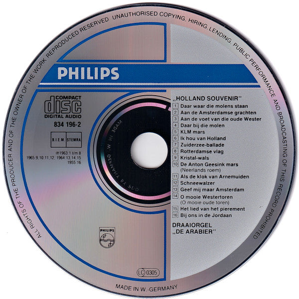 Draaiorgel De Arabier : Holland Souvenir (CD, Album)
