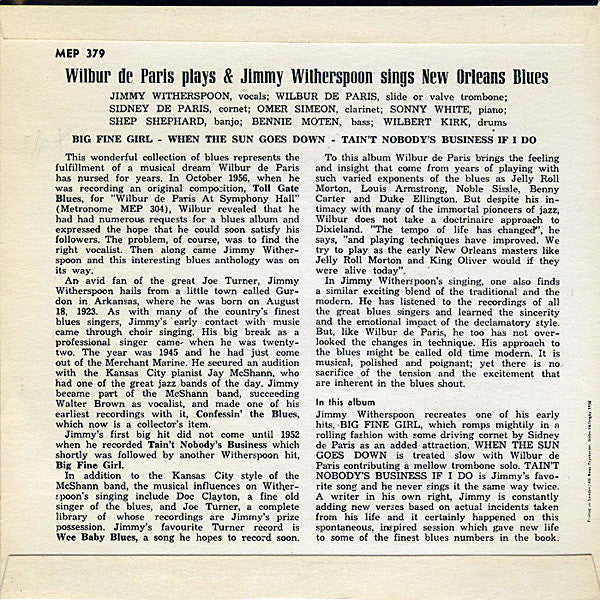 Wilbur De Paris, Jimmy Witherspoon : Wilbur De Paris Plays & Jimmy Witherspoon Sings New Orleans Blues Vol. 1 (7", EP)