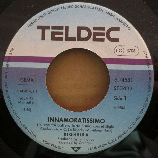 Righeira : Innamoratissimo (Tu Che Fai Battere Forte Il Mio Cuore) (7", Single)