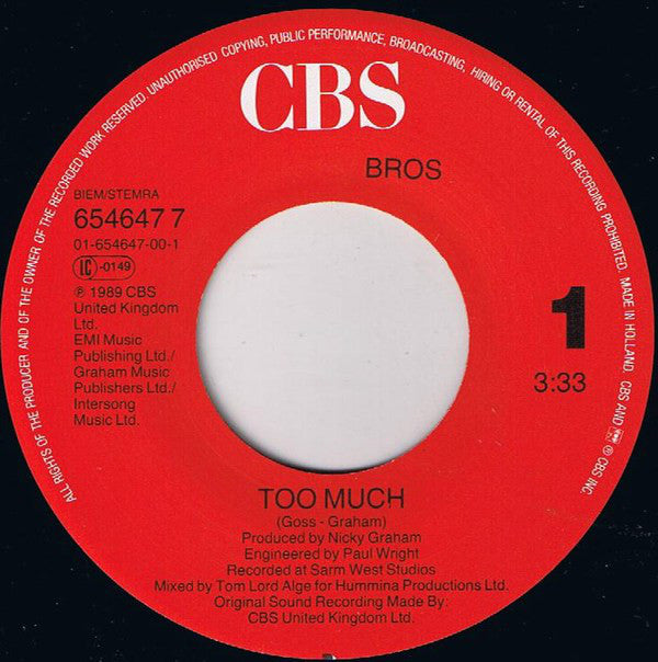 Bros : Too Much (7", Single)