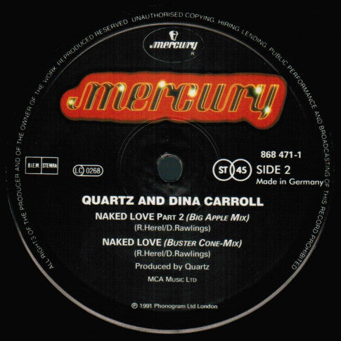 Quartz (2) With Dina Carroll : Naked Love (Just Say You Want Me) (12", Bla)