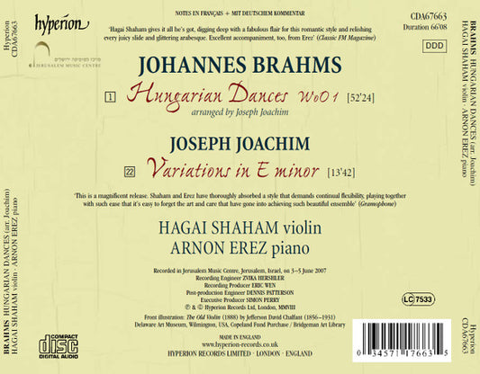 Johannes Brahms • Joseph Joachim - Hagai Shaham, Arnon Erez : Hungarian Dances / Variations In E Minor (CD, Album)