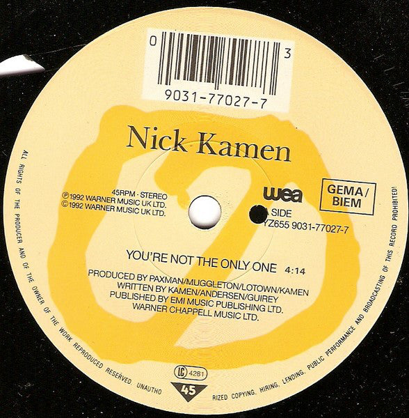 Nick Kamen : You're Not The Only One (7", Single)