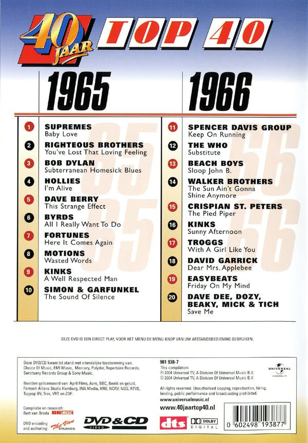 Various : 40 Jaar Top 40 - 1965-1966 (CD, Comp + DVD-V, Comp, PAL)