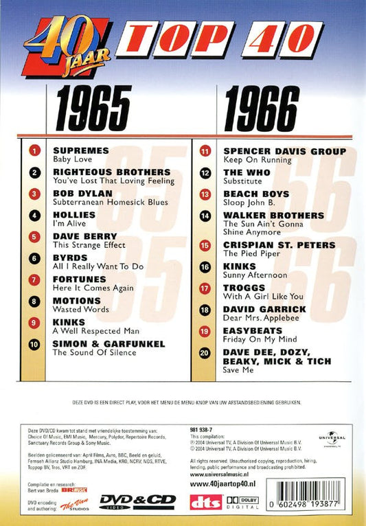 Various : 40 Jaar Top 40 - 1965-1966 (CD, Comp + DVD-V, Comp, PAL)