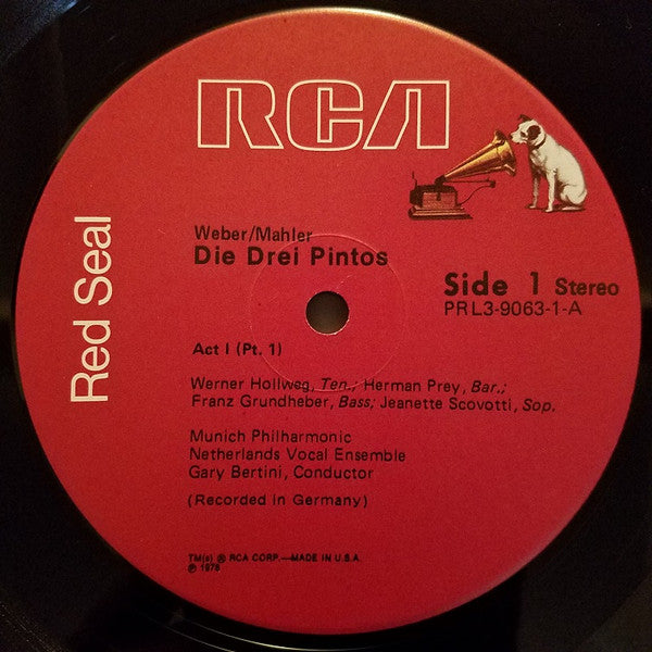 Carl Maria von Weber, Gustav Mahler, Lucia Popp, Werner Hollweg, Hermann Prey, Kurt Moll, Franz Grundheber, Kari Lövaas, Jeanette Scovotti, Heinz Kruse, Gary Bertini, Münchner Philharmoniker, Nederlands Vocaal Ensemble : Die Drei Pintos (3xLP, Album + Box)