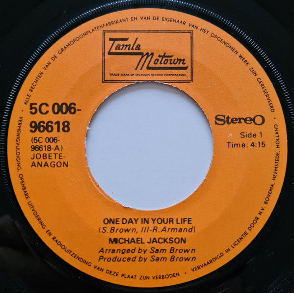 Michael Jackson : One Day In Your Life (7", Single)