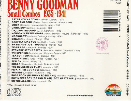 Benny Goodman : Small Combos 1935-1941 (CD, Comp)