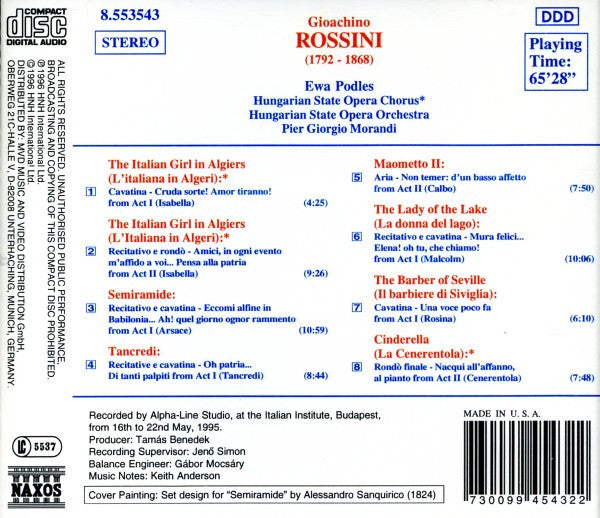 Gioacchino Rossini - Ewa Podleś, Hungarian State Opera Choir, Hungarian State Opera Orchestra, Pier Giorgio Morandi : Arias For Mezzo-Soprano (CD, Album)