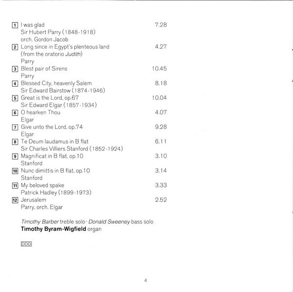 Charles Hubert Hastings Parry • Charles Villiers Stanford • Sir Edward Elgar, Winchester Cathedral Choir, The Waynflete Singers, Bournemouth Symphony Orchestra, David Hill : Jerusalem (I Was Glad • Blest Pair Of Sirens) (CD, Album)