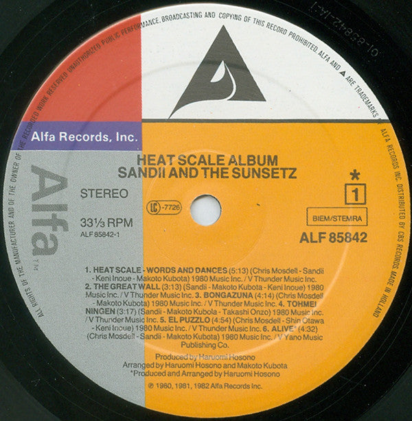 Sandii & The Sunsetz : Heat Scale (LP, Album)