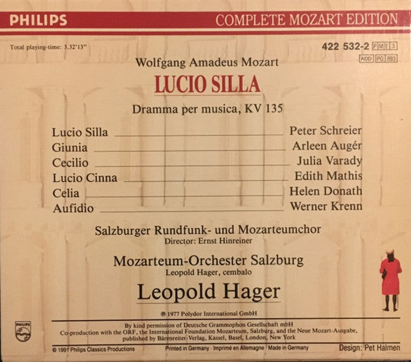 Wolfgang Amadeus Mozart, Peter Schreier, Arleen Auger, Iulia Várady, Edith Mathis, Helen Donath, Werner Krenn, Salzburger Rundfunk- und Mozarteum-Chor, Das Mozarteum Orchester Salzburg, Leopold Hager : Lucio Silla (3xCD, RE + Box)