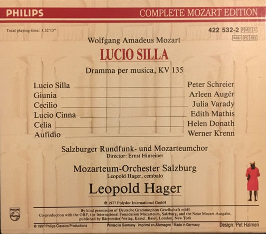 Wolfgang Amadeus Mozart, Peter Schreier, Arleen Auger, Iulia Várady, Edith Mathis, Helen Donath, Werner Krenn, Salzburger Rundfunk- und Mozarteum-Chor, Das Mozarteum Orchester Salzburg, Leopold Hager : Lucio Silla (3xCD, RE + Box)