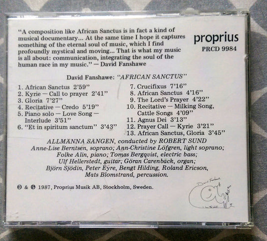 David Fanshawe, Allmänna Sången, Robert Sund : African Sanctus (CD, Album)