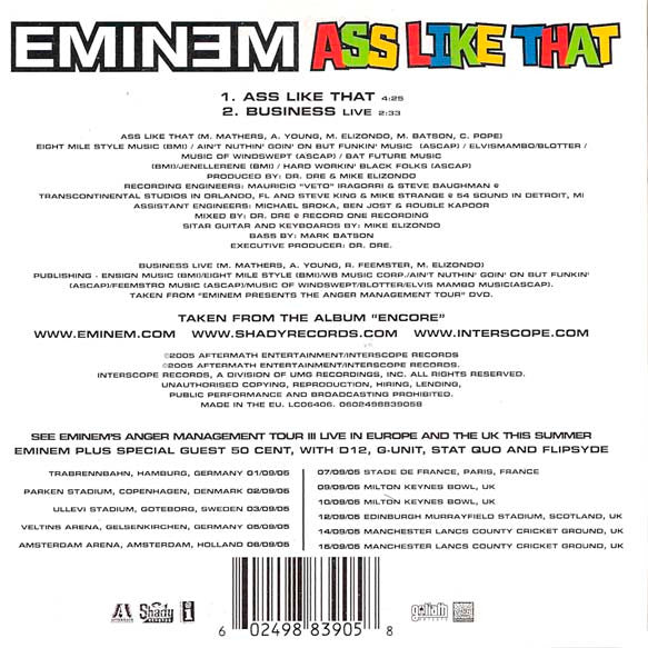 Eminem : Ass Like That (CD, Single)