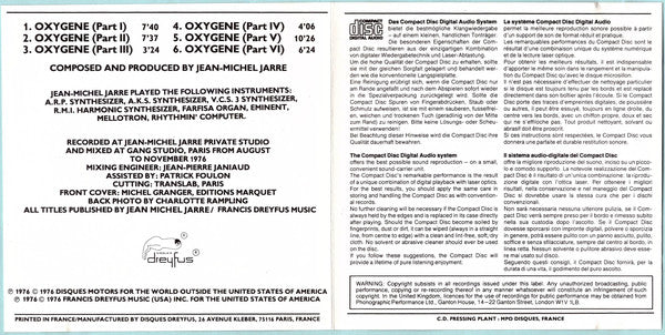 Jean-Michel Jarre : Oxygène (CD, Album, RE)