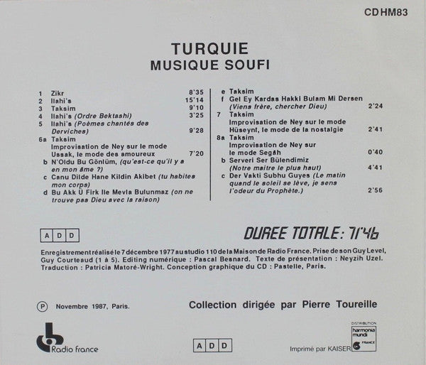 Sufi (5) : Turquie: Musique Soufi (CD, Album, Comp)