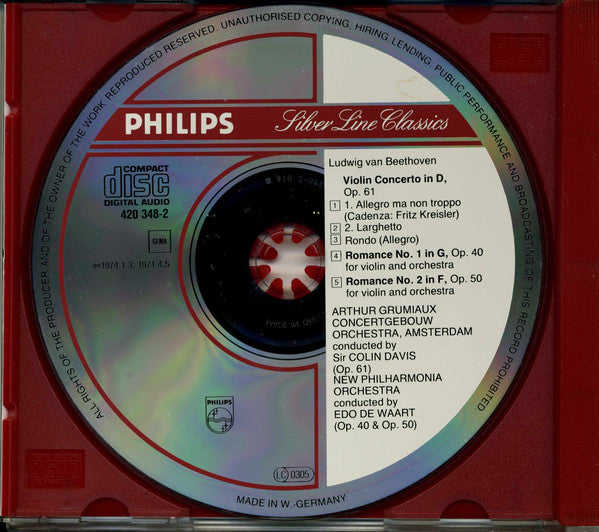 Ludwig van Beethoven - Arthur Grumiaux, Concertgebouworkest, Sir Colin Davis, Philharmonia Orchestra, Edo de Waart : Violin Concerto / Violin Romances Nos. 1 & 2 (CD, Comp, RE, RM)