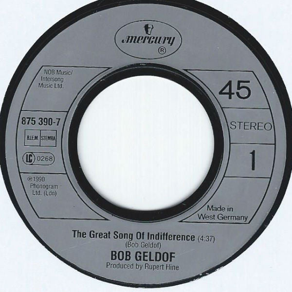 Bob Geldof : The Great Song Of Indifference (7", Single, Sil)