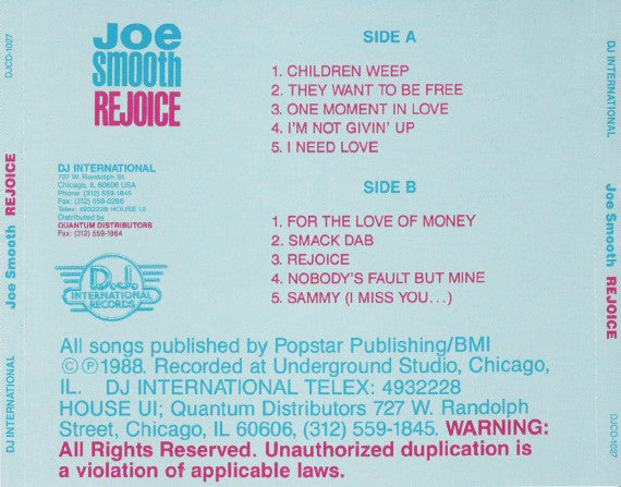Joe Smooth : Rejoice (CD, Album)
