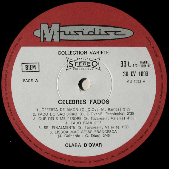 Clara D'Ovar : Celebres Fados (LP, RE)