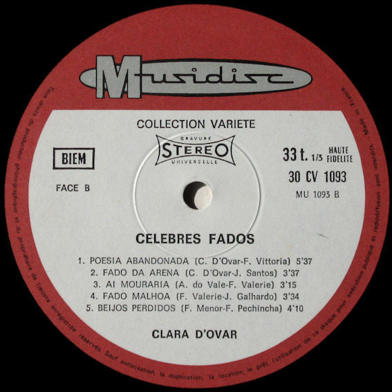 Clara D'Ovar : Celebres Fados (LP, RE)