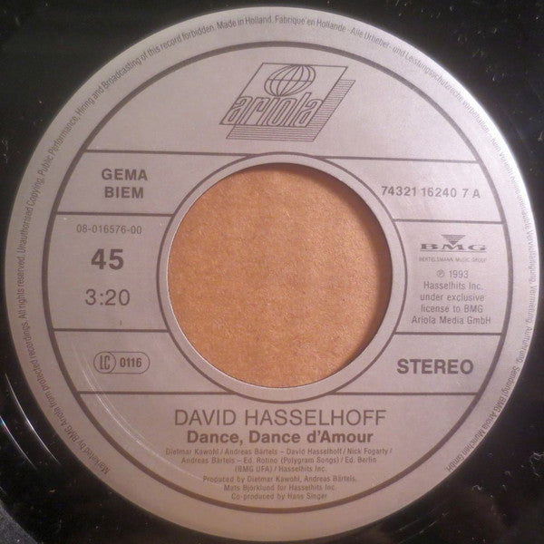 David Hasselhoff : Dance, Dance D'Amour (7", Single)