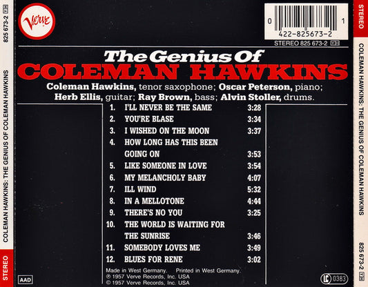 Coleman Hawkins : The Genius Of Coleman Hawkins (CD, Album, RE)