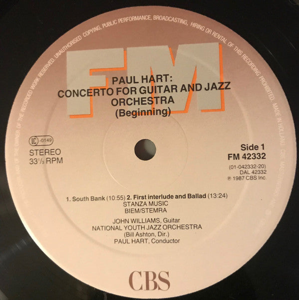 John Williams (7), National Youth Jazz Orchestra - Paul Hart (2) : Plays Paul Hart Concerto For Guitar & Jazz Orchestra (LP)