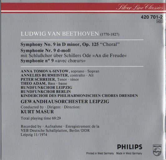 Ludwig van Beethoven / Kurt Masur : Symphonie Nr. 9 (CD, Album, RM, RP)