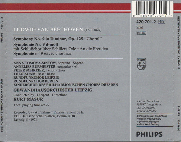 Ludwig van Beethoven / Kurt Masur : Symphonie Nr. 9 (CD, Album, RM, RP)