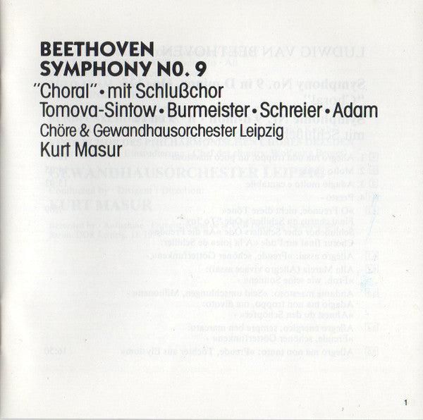 Ludwig van Beethoven / Kurt Masur : Symphonie Nr. 9 (CD, Album, RM, RP)