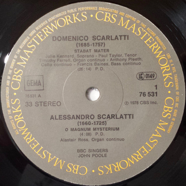 Domenico Scarlatti, Alessandro Scarlatti, Giovanni Gabrieli, Carlo Gesualdo, BBC Singers, John Poole (2) : Stabat Mater (LP, Album)
