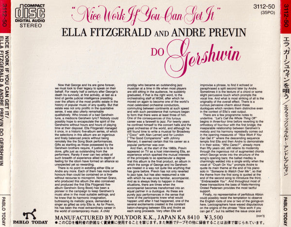 Ella Fitzgerald And  André Previn : Nice Work If You Can Get It - Ella Fitzgerald And Andre Previn Do Gershwin (CD, Album, RE)