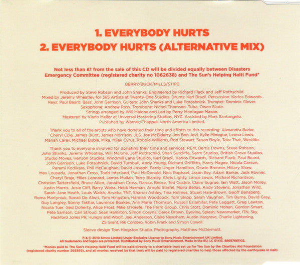 Helping Haiti : Everybody Hurts (CD, Single, BMG)