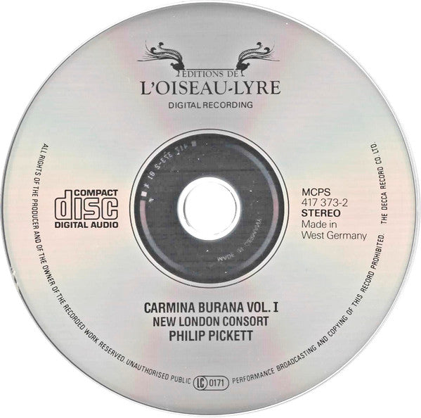 New London Consort / Philip Pickett : Carmina Burana Vol. 1 (CD, Album, RE)