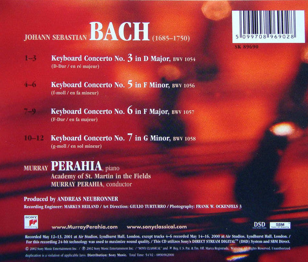 Johann Sebastian Bach, Murray Perahia, The Academy Of St. Martin-in-the-Fields : Keyboard Concertos Nos. 3, 5, 6, 7 (CD, Album)