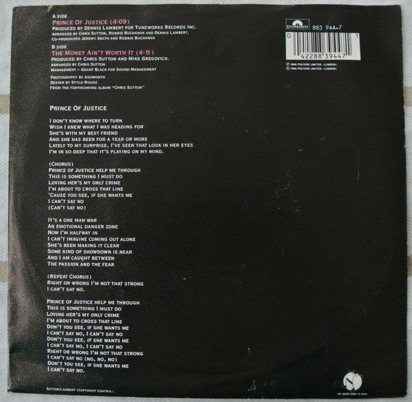 Chris Sutton : Prince Of Justice (7", Single)