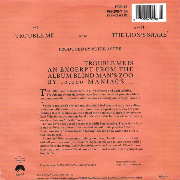 10,000 Maniacs : Trouble Me (7", Single)
