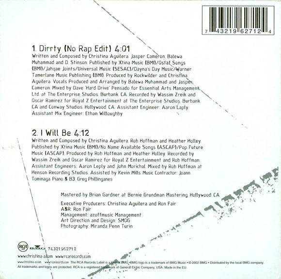Christina Aguilera Featuring Redman : Dirrty (CD, Single, Car)