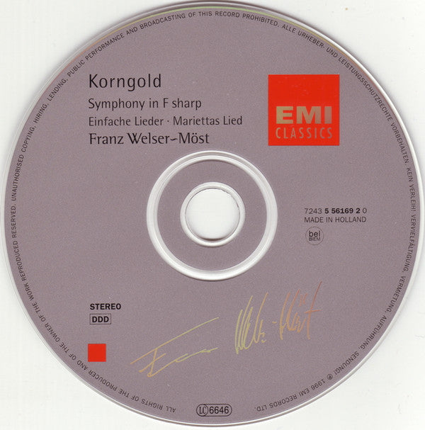 Erich Wolfgang Korngold, Barbara Hendricks, The Philadelphia Orchestra, Franz Welser-Möst : Symphony In F Sharp / Einfache Lieder / Mariettas Lied (CD)