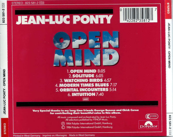 Jean-Luc Ponty : Open Mind (CD, Album)
