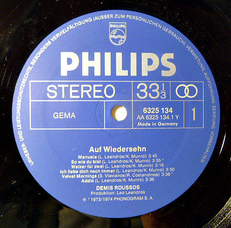 Demis Roussos : Auf Wiedersehn (LP, Album)