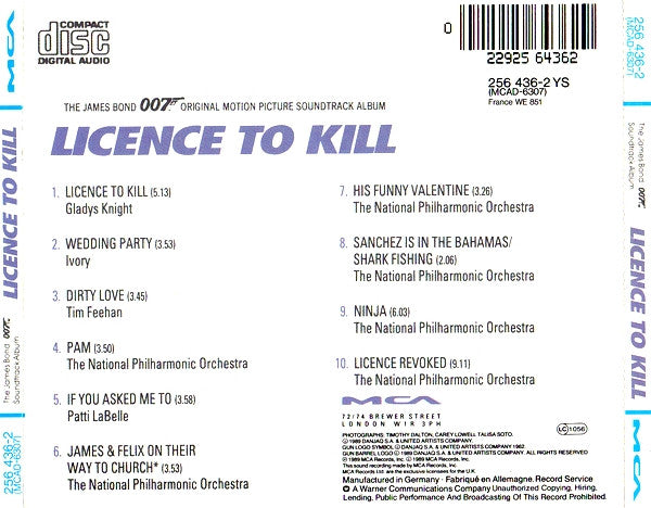 Various : Licence To Kill (The James Bond 007 Original Motion Picture Soundtrack Album) (CD, Album)