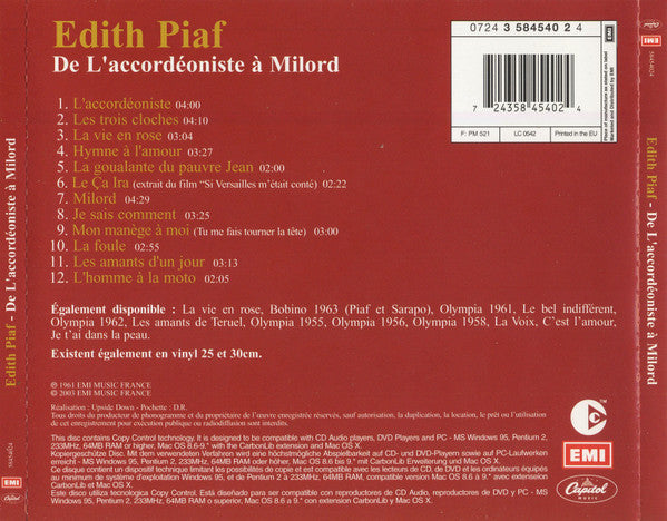 Edith Piaf : De L'accordéoniste  À Milord (CD, Comp, RE, Cop)