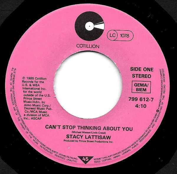 Stacy Lattisaw : Can't Stop Thinking About You (7", Single)